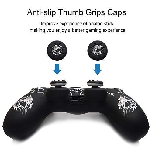 Controller Skin for PS4, BRHE Anti-Slip Grip Silicone Cover Protector Case Compatible with PS4 Slim/PS4 Pro Wireless/Wired Gamepad Controller with 2 Dragon Carving Thumb Grip Caps