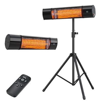 Infrared Electric Patio Heater, Colliford Indoor/Outdoor Heater, Standing Heaters for Garage, Backyard, Carbon Infrared Patio Heater with Tripod & Tip-Over Protection-1500W
