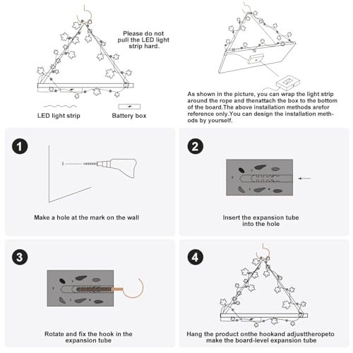 2-Pack Hanging Wall Shelf with Greenery Style LED-Strip, Wooden Swing Floating Rope Shelf for Home Decor, Boho Window Plant Shelves for Living Room, Bedroom, Kitchen, Bathroom