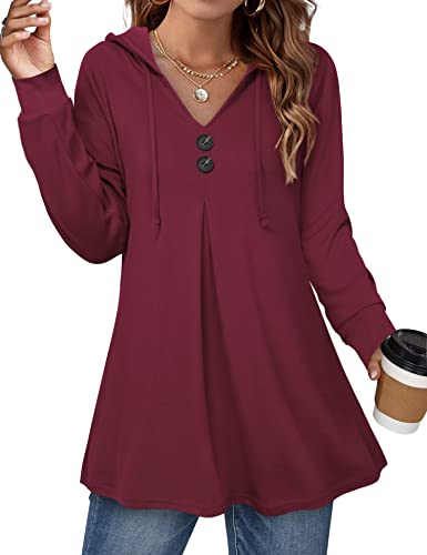 Image of Lotusmile Women's Long Sleeve Hooded Tunic Tops Button Swing Pullover Hoodie Sweatshirts