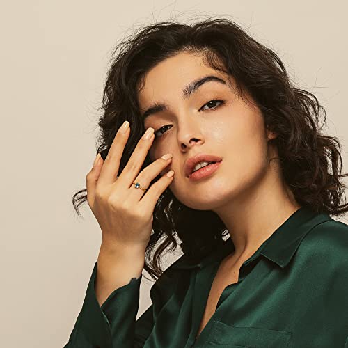 BLOSSOM & HUE Essential Stackable Baguette Ring | 18K Gold Plated .925 Sterling Silver | Minimalist Blue Gemstone for Her3