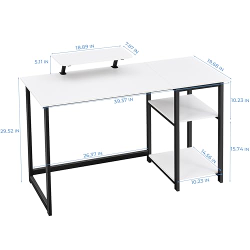 Image of GreenForest Computer Desk with Monitor Stand and Reversible Storage Shelves,39 inch Small Home Office Writing Study Desk for Small Spaces,White