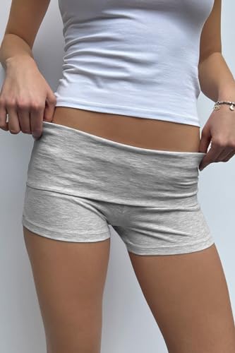 Image of KMBANGI Womens Fold Over Shorts Elastic Waist Y2k Lounge Shorts Foldover Cute Pajama Micro Bottoms Mini Shorts Sleepwear