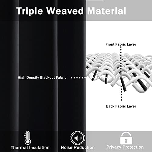 JIUZHEN Black Blackout Curtains with Tiebacks, Thermal Insulated - Image 5