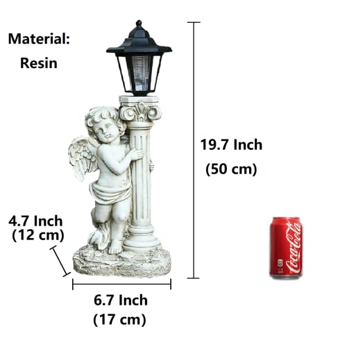 Aloak Angel Statue with Solar Lights (Right) 19.7 Inch, Outdoor Solar Angel Garden Statue with Roma Pillar for Garden Lawn Deocr, Christian Religious Gift