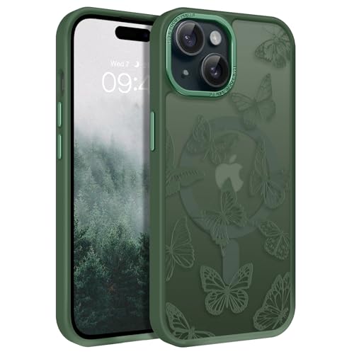 Coque magnétique iPhone 15 Plus fine et anti-choc mate motif papillon mignon