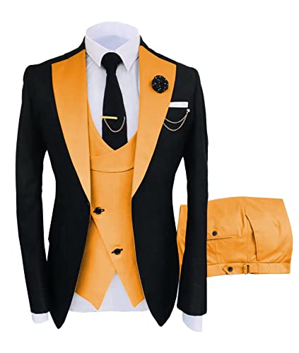 Men's 3 Pieces Suit Slim Fit One Button Blazer Grooms Tuxedos Formal Wedding Party Jacket Vest & Pant Dress Business Suit