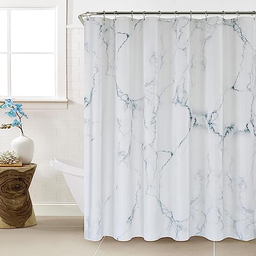 Eachope Marble Shower Curtain Blue And White Fabric Shower Curtains For Decorative Bathroom， Waterproof & Anti-Rust Grommet (72X72 Inch, Marine Blue) #TOP3