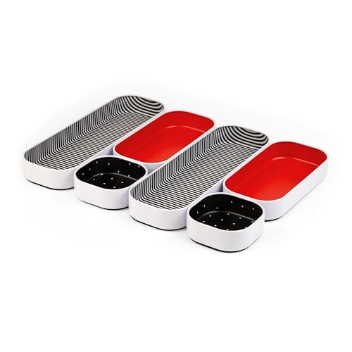 Three by Three Seattle Metal Drawer Organizer Tray Set, 6-Pc, 1" (Red)