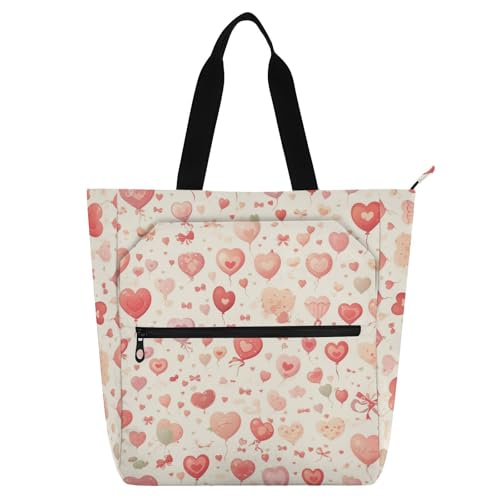 Amooorous Bolsa decorativa para libros, para niños, mujeres y hombres, globos románticos rosados, resistentes, bolsa de libros para niños, bolsa de comestibles reutilizable para la escuela, compras