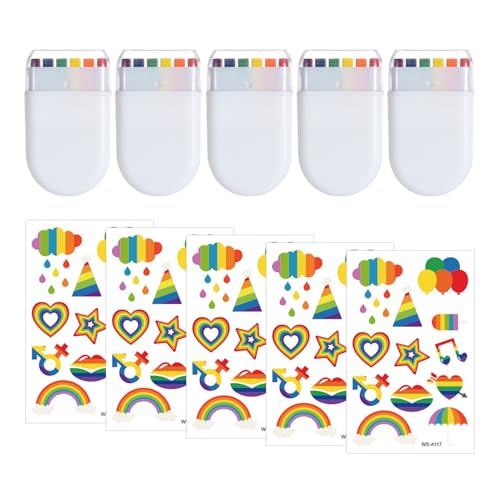 GTYHH 5 Pezzi di Gustosi, 5 Pezzi di Tatuaggio Arcobaleno -Sticker, Camuffamento del Viso Cappelli da Scarabocchi, Decorazioni Facciali, Adatti A Festival E Competizioni.