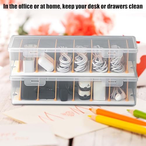 2er-Pack Datenkabel-Organisator, Kabelbox Transparent Kunststoff, Kabel Organizer Box Es Gibt 7 Herausnehmbare Trennwände, Cable Organizer die Individuell Angepasst Werden Können