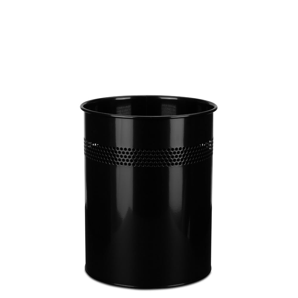 HJH Office 830014 Cestino per carta straccia in Metallo CLEAN III 15L, Pattumiera per scrivania, cucina, bagno, ufficio e scuola, Nero