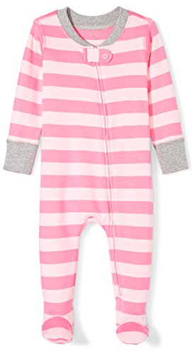 Moon and Back Girls' Organic Footed Zip-Front Sleep and Play, Pink/Multi Stripe, 3-6