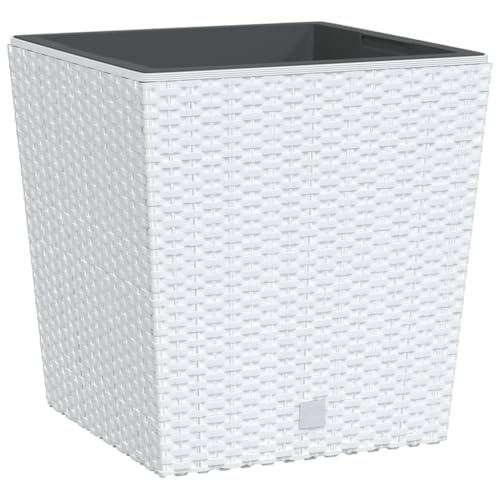Pot de fleurs carré rotin blanc 32cm avec son insert amovible