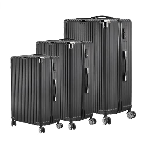 LIVLUX Kofferset - 3 teiliges Reisekoffer Set inklusive Handgepäck- Hartschalen Koffer mit Zahlenschloss, 4 Rollen und Komfort Tragegriffen - ABS Trolley Rollkoffer (Schwarz)