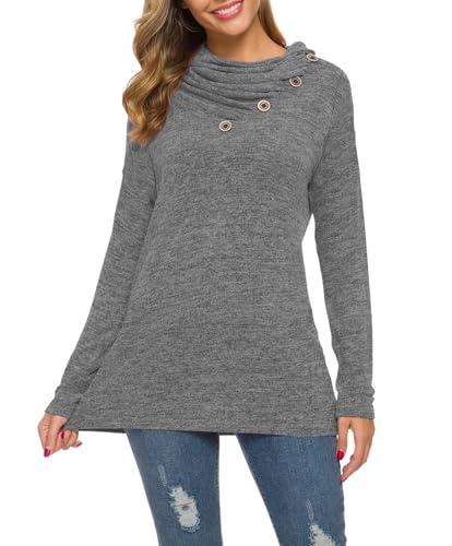 Image of WEACZZY Women's Long Sleeve Shirts Button Cowl Neck Casual Loose Tunic Tops Blouse Dressy Fashion 2026