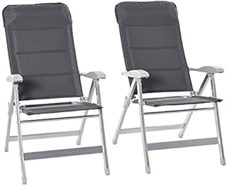 Outsunny Set Of 2 Padded Folding Deck Chair Garden Seats Adjustable Back w/Armrest Aluminium Frame Portable Camping Outdoor Pool Grey