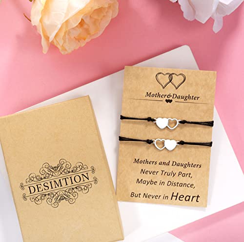 Image of Desimtion Mom and Daughter Bracelets for 2, 3, 4, 5, 6, Mother Daughter Matching Heart Bracelets - Birthday Gifts for Mom from Daughter