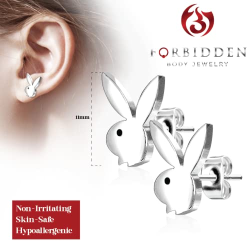 Forbidden Body Jewelry Surgical Steel Bunny Stud Earrings (Silver Tone)2