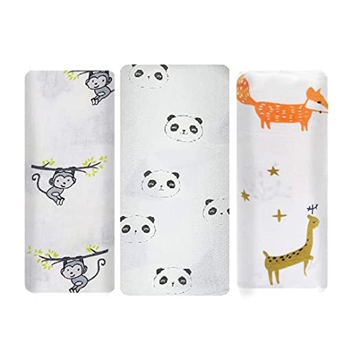 Image of baby blankets newborn 0-6 months Pure Cotton Muslin Baby Swaddle Blanket, Swaddle for Newborn Baby Soft Cotton Receiving Wrapper Cloth, Stroller Cover-Pack of 3 with Size 120X100 CM -Jungle Safari