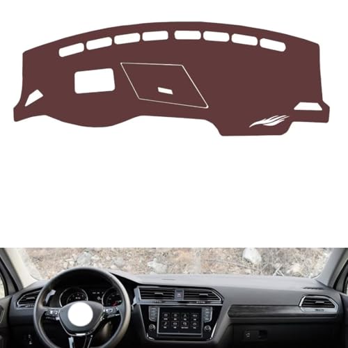 Anti-Slip Sun-Proof Dashboard Cover Compatible with VW tiguan L （HUD、Storage Box）, Premium Leather (Brown)
