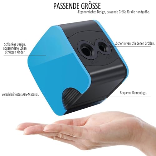 elektrischer anspitzer，Elektrischer Spitzer für Kinder Doppelloch elektrischer spitzer dicke und dünne stifte，Perfekt für Kinder im Büro oder zu Hause (blue)