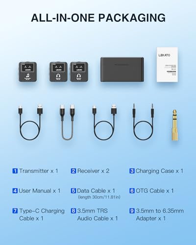 LEKATO Wireless in-Ear Monitor MS-20 Charging, 30H Battery Life with Box, 2.4G IEM System 1Transmitter 2 Receivers Auto-Pairing,OTG Support,One to More, in-Ear Monitoring for Studio,Live,Singer,Band