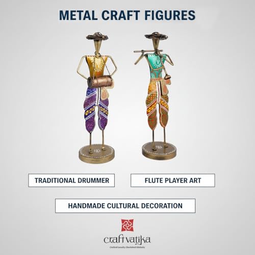 Image of CraftVatika Handpainted Iron Standing Musician Set of 2 Playing Musical Instrument Figurine Showpiece for Home Decor, Multicolor (13.5 Inches Height)