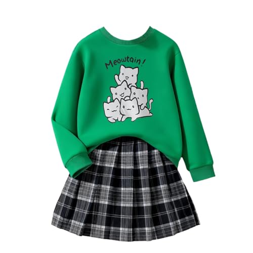 Image of Girls 2 Piece Outfits casual Pullover Sweatshirt and retro plaid skirt Set 7-13 Years