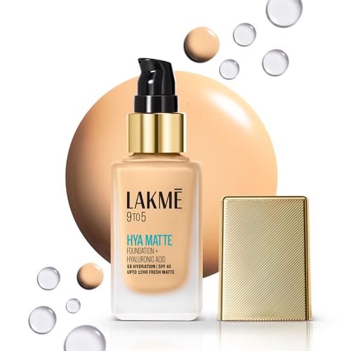Image of LAKME 9to5 Hya Matte Foundation Warm Creme, 25ml, for Plumper Hydrated Skin, with 5% Hyaluronic Acid Complex & SPF 40, 3x Oil Control, Long-Lasting, for Women