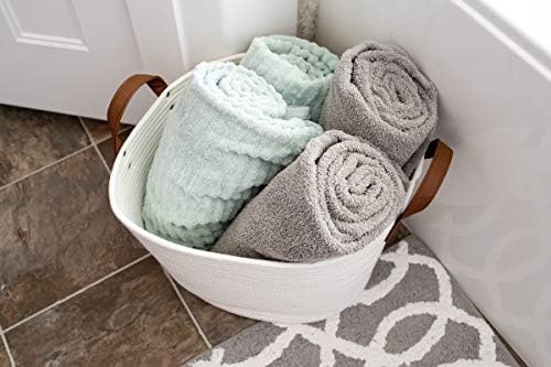 SWEETZER & ORANGE Extra Large Woven Cotton Rope Storage Basket with Pom-Poms  15x20 - Blanket Storage Baskets, Laundry and Toy Storage, Nursery Hamper for Living Room (Off-White)