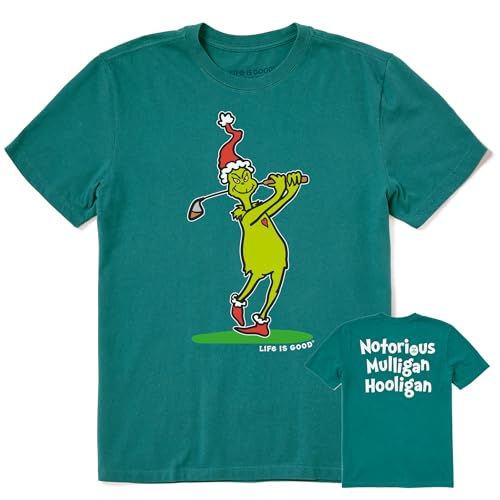 Life is Good Men's Crusher Holiday Tee Shirt, Short Sleeve Cotton Graphic T-Shirts, Grinch Mulligan Hooligan
