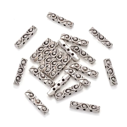 Pandahall 20pcs Tibetan Style Antique Silver Alloy 3 Holes Rectangle