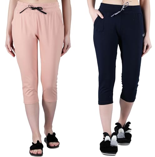 Image of Club A9 Women Cotton, Solid, Capri Pants | Lounge Pants | 3 /4th Pants - Pack of 2