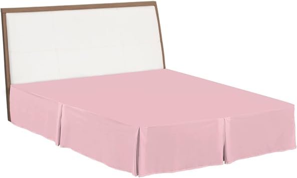 Light Pink Bed Skirt Queen Size 18 Inch Drop with Split Corners, Dust Ruffled Pleated Bed Skirts Wrap Around Tailored Bed Skirt Valance for Bedroom Pure Pink Solid Color Simple Minimalism Art