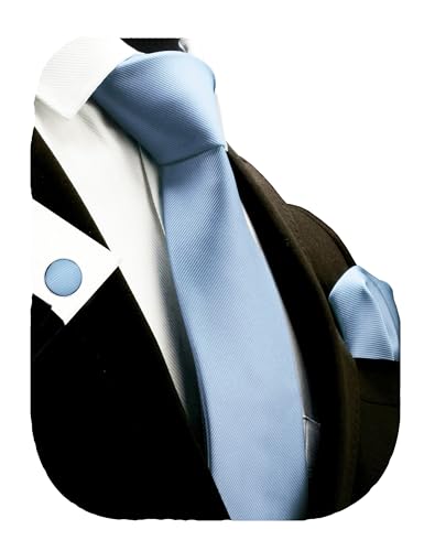 Image of GUSLESON 3.15 inch(8cm) Solid Color Necktie and Pocket Square Cufflinks Sets For Men + Gift Box