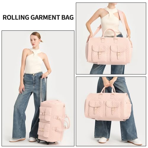 Seyfocnia Rolling Garment Bag With Wheels,Wheeled Garment Bag Duffle Bag For Travel With Wheels Overnight Bags For Women With Wheels Garment Bag Suitcase Garment Duffle Bag-Pink thumb #7