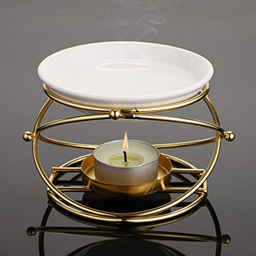 Juxyes European Metal Oil Burner Wax Warmer, Delicate Romantic Ceramic Tealight Candle Holder Oil Burner, Fragrance Warmer Aromatherapy Wax Candle Tart Burner Warmer Diffuser For Home Bedroom Décor #TOP5