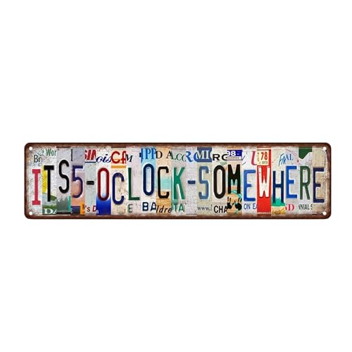 MOSM Letrero de metal con texto en inglés 'It's 5 O'clock Somewhere' (4 x 16 pulgadas), letrero de calle novedoso, decoración del hogar, regalo de Pascua