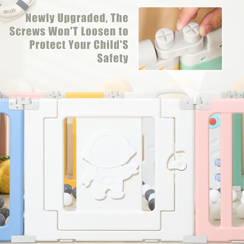 Baby Play Pen, Foldable Play Pens for Babies and Toddlers, 18 Panels Extra Large Baby Playpen, Astronauts Portable Fence, Kids Gate Playpen Yard - Colorful
