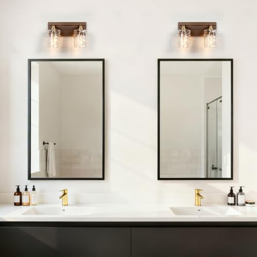 Image of Modern Bathroom Lighting Fixtures Over Mirror, Vanity Lights for Bathroom, Wall Sconces with Clear Glass Shades, E26 Ceramic Socket, 2-Light 14-inch Oil-Rubbed