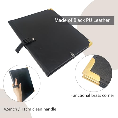 IvyRobes PU Leather Sheet Music Folder, 12.5" x 10" Choir Folder with Elastic String & Hand Strap,10 Pockets Fits 8.5" x 11", A4, 9" x 12" Sheets for Piano,Choral & Music Performance Black