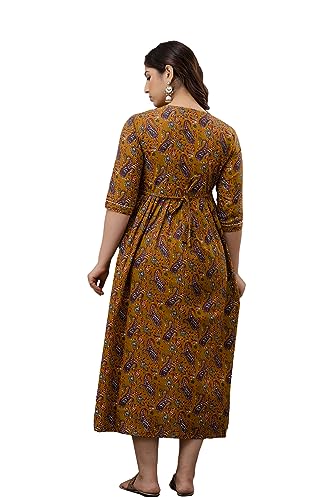 Image of THE Moon Star Women's Cotton Floral Printed Anarkali Maternity Feeding Kurti | Breastfeeding Dress for Mothers | Zipper Feeding Kurti, Nursing Kurti, Comfortable and Trendy Maternity Wear