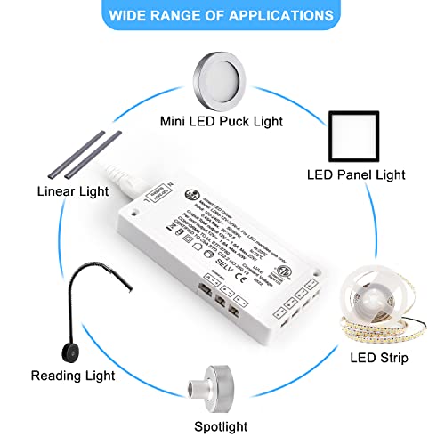 Image of VST 22W LED Power Supply 100V-240V AC to 12V DC Low Voltage LED Transformer with 12V JST Ports, ETL Certified White LED Driver