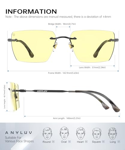 Image of ANYLUV Rimless Blue Light Glasses for Women /Men, Fashion Lightweight Blue Light Blocking Glasses with Stylish Metal Temples