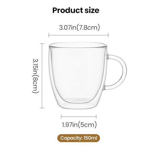 Miniatura 2 de Taza De Café De Doble Pared Con Asa, Tazas De Café De Vidrio Aislado De 150 Ml, Buena Para Capuchino, Café Con Leche Y Té, Para Ir A La Universidad, Regalo Para Hombres O Mujeres