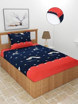 Image of Elastic Fitted Bedsheets Single Bed Soft Glace Cotton (Fits 48X 72 X up to 6 Inch Size)- 300tc Blue Color