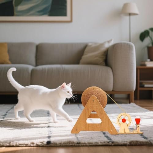 Bola rascadora para gatos con rodillo de ejercicio con manivela de mano y luces 5