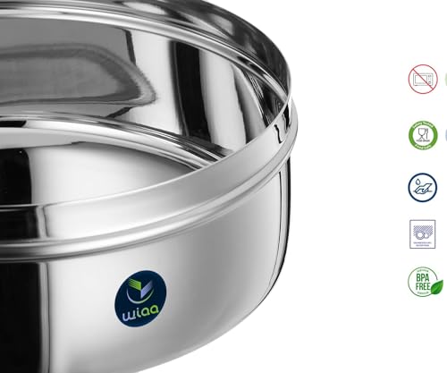 Image of Stainless Steel Puri Dabba Set - Large Size | Set of 3 Kitchen Storage Containers | Heavy Gauge Food Storage Canisters | 16.5 cm, 18 cm, 20 cm | 2.2L, 1.8L, 1.5L | Ideal for Indian Kitchen